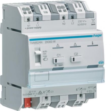 Hager TXA662AN 2-way KNX easy 2x300W ESL/LED universal dimming actuator