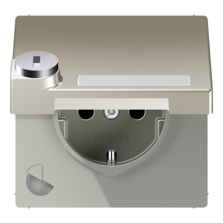 Jung ES1520NAKLSL SCHUKO socket, 16 A 250 V ~, with label field, integrated increased contact protection, SAFETY+, hinged lid, with safety lock, thermoplastic lac
