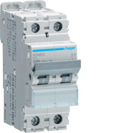 Hager NDN203 miniature circuit breaker 2-pole D3A 10kA 2M
