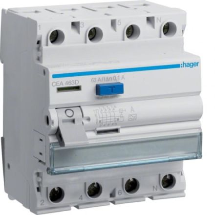 Hager CEA463D residual current circuit breaker 4-pole 63/0, 1A 6kA