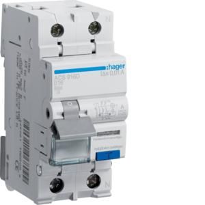 Hager ACS916D RCD/MCB 1P+N 6kA B16A 0.01A A QC&QB