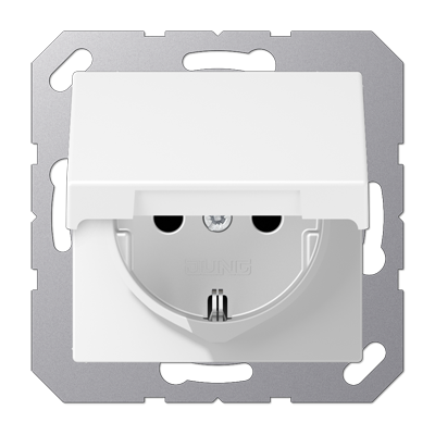 Jung A1520BFKIKLWWM SCHUKO socket, 16 A 250 V ~, integrated increased contact protection, SAFETY+, hinged lid, thermoplastic painted, series A, snow white matt