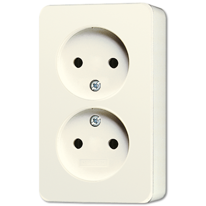 Jung 6010KIA double socket without protective contact, 16 A 250 V ~, 47 mm, integrated increased contact protection, SAFETY+, AP 600, white