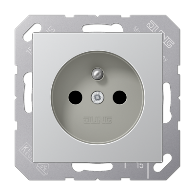 Jung A1520FKIAL socket, French/Belgian system, 16 A 250 V ~, without claws, integrated increased contact protection, SAFETY+, Series A, aluminum