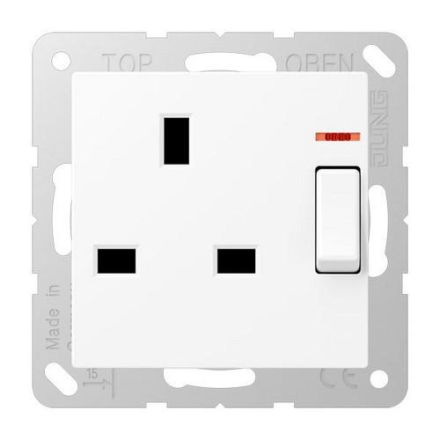 Jung A3171KOWWM Switchable socket with control switch, British Standard, 13 A 250 V ~, screw terminals BS 1363-1, 4 mm2, without claws, with function display, inte
