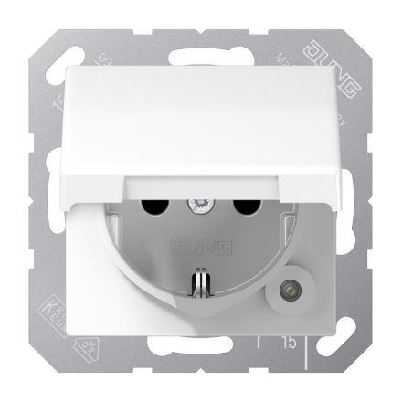 Jung AS1520KIKLWW SCHUKO socket, 16 A 250 V ~, without claws, integrated increased contact protection, SAFETY+, hinged lid, Duroplast, AS series, alpine white