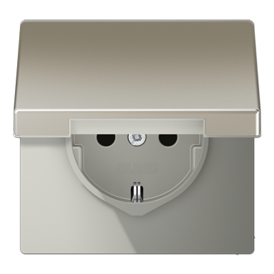 Jung ES1521KL SCHUKO socket, 16 A 250 V ~, screw terminals, hinged cover, LS series, stainless steel