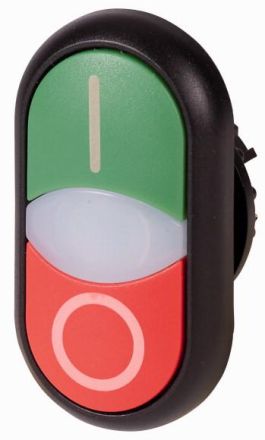 Eaton M22-DDLF-GR-X1/X0 double pushbutton, green, illuminated, flat, 284814