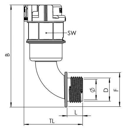 Wiska 10108887 EBF90-23-32-BG 90° plastic cable gland