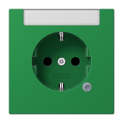 Jung LS1520INAKOGN SCHUKO socket, 16 A 250 V ~, with function display, with label field, integrated increased contact protection, SAFETY+, thermoplastic, LS series, green (f