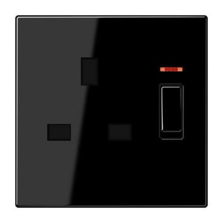 Jung LS3171KOSW switchable socket, British Standard, 13 A 250 V ~, screw terminals BS 1363-1, 4 mm2, without claws, with function display, integrated raised bea
