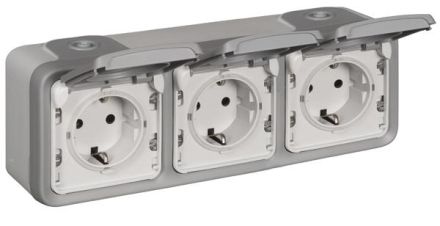 Legrand 069743 socket Plexo IP44 69743 3-way horizontal FR AP, (grey)