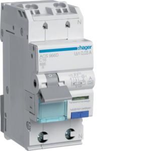 Hager ACS966D RCD/MCB 1P+N 6kA C16A 0.01A A QC&QB