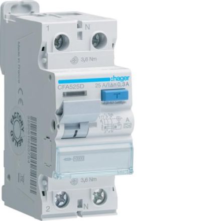 Hager CFA525D 2P 10kA 25A 300mA Type A residual current circuit breaker