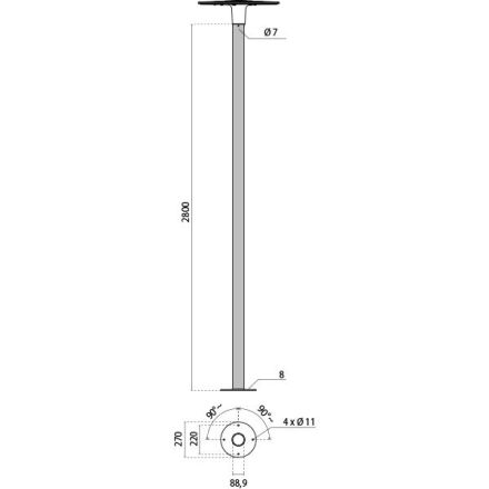 Spittler 315024 MAST SPILLO FT 2.8 m WITH FLANGE PLATE