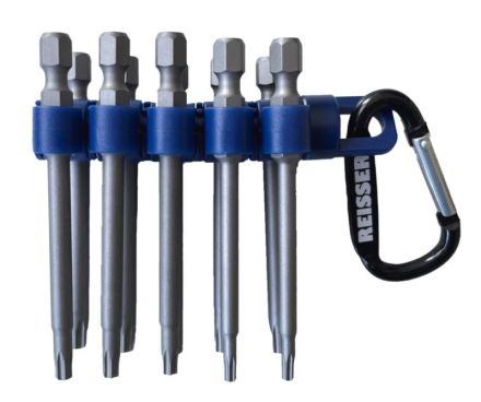 Reisser 00CM01X011-002010L-1 TX long bit set 10 pieces (TX 10-30), TX bits, steel, including snap hook, pack of 5 including shelf hanger
