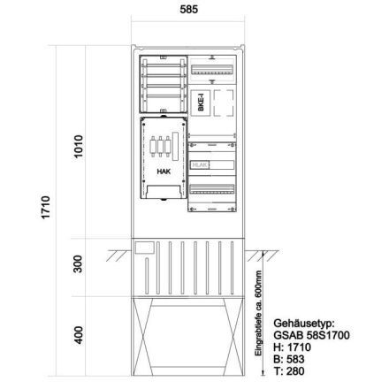 GSAB 33.00.1P11bezV2 1EHZ-ZP+1xRP EHZ with distributor 2x13TE meter connection column
