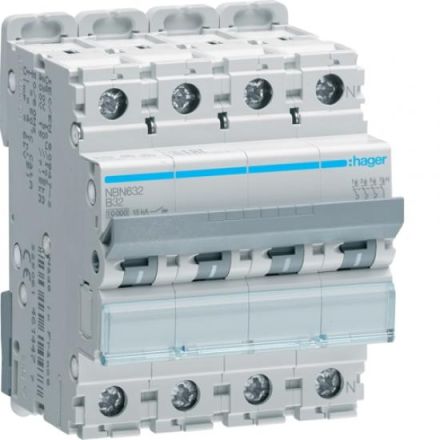 Hager NBN632 miniature circuit breaker 3-pole +N B32A 10kA 4M