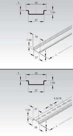 Niedax 2933/1GL hat profile 35x7.5x1000mm perforated support rail