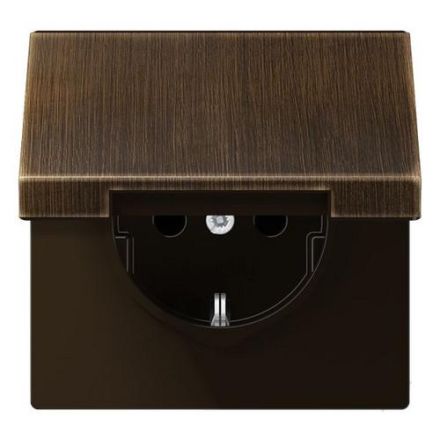 Jung ME1520KLAT SCHUKO socket, 16 A 250 V ~, hinged cover, brass, LS series, antique brass