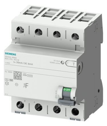 Siemens 5SV3342-3KK60 4-p. Type F In:25A 30mA 6mA DC Un AC:400V residual current circuit breaker