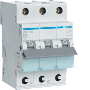 Hager MCS325 miniature circuit breaker 3-pole C25A 6kA QC 3M