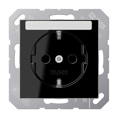 Jung A1520BFKINASW SCHUKO socket, 16 A 250 V ~, with label field, integrated increased contact protection, SAFETY+, thermoplastic, Series A, black