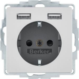 Berker 48036084 ZP socket 1f alu including USB UP horiz IP20