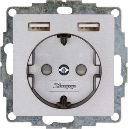 Kopp 296247006 Std.1f.2xUSB HK07 steel colour SCHUKO socket