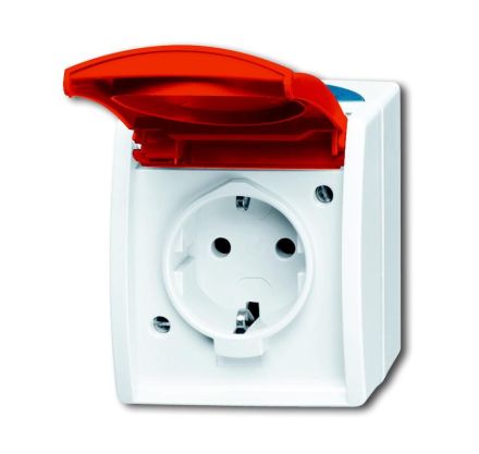 Busch-Jaeger 20 EW/DVN-53 SCHUKO® socket, with red hinged cover grey/blue-green