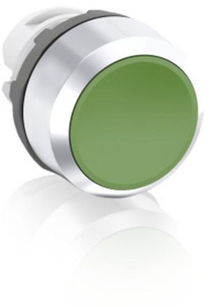 ABB Stotz-Kontakt MP1-30G, push button actuator green, flat momentary, front ring metal chrome-plated, 1SFA611100R3002