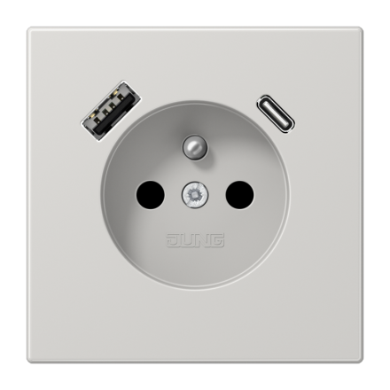 Jung LS1520F-15CALG socket, French/Belgian system 16 A 250 V ~, with USB charger 1 x type A + 1 x type C, integrated increased contact protection, SAFETY+, series