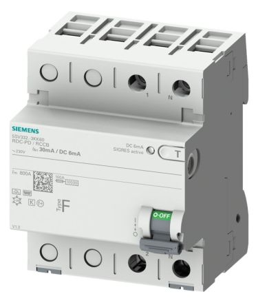 Siemens 5SV3322-3KK60 2-p. Type F In:25A 30mA 6mA DC Un AC:230V residual current circuit breaker