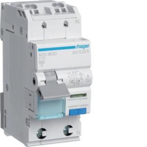 Hager ADS963D RCD/MCB 1P+N 6kA C13A 0.03A A QC&QB