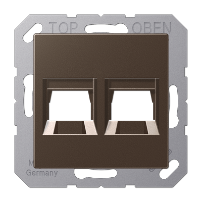 Jung A1569-25WEMO cover (latched) for modular jack sockets 2-way, EMT, AMP, MTRJ, thermoplastic painted, series A, mocha