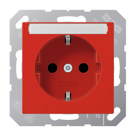 Jung A1520BFKINART SCHUKO socket, 16 A 250 V ~, with label field, integrated increased contact protection, SAFETY+, thermoplastic, AS/A series, red