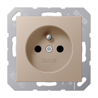 Jung A1520FKICH socket, French/Belgian system, 16 A 250 V ~, without claws, integrated increased contact protection, SAFETY+, Series A, champagne