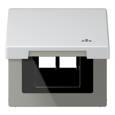 Jung AL2990KLLAN hinged cover with return spring, with LAN symbol, vertical and horizontal mounting, LS series, aluminum