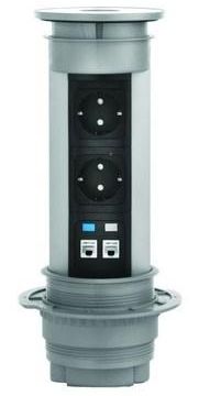 Kopp 939612011 VersaELITE aluminium 2-way + 2x USB power strip