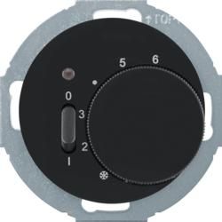 Berker 20302035 Temperature controller with opener, central piece, rocker switch and LED black, glossy