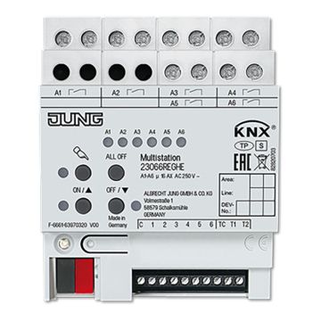 JUNG 23066REGHE KNX universal actuator | 6-way, 6 button/2 sensor inputs, 2 controllers
