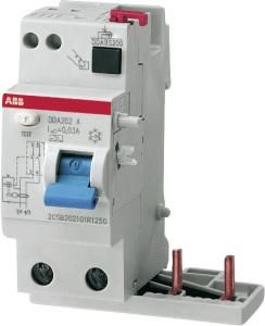 ABB Stotz-Kontakt DDA202 A-63/0.03 AE, FI-Block for S202 2P,Type A,63A,30mA,Emergency Stop Function, 2CSB202701R1630