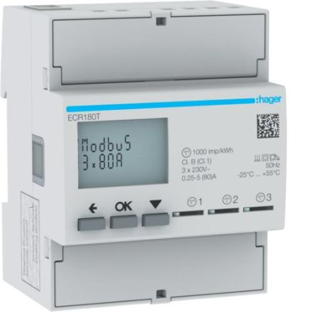 Hager ECR180T 1phase direct 3x80A 4M MODBUS energy meter