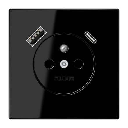 Jung LS1520F-15CASW socket, French/Belgian system 16 A 250 V ~, with USB charger 1 x type A + 1 x type C, integrated increased contact protection, SAFETY+, series