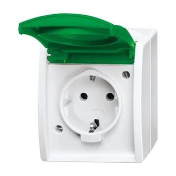 Busch-Jaeger 20 EWN-13-54 SCHUKO® socket, with green hinged cover alpine white