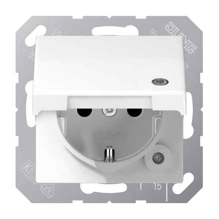 Jung ABAS1520KLKOWW SCHUKO socket, 16 A 250 V ~, without claws, with function display, integrated increased contact protection, SAFETY+, hinged lid, Duroplast antibacterial