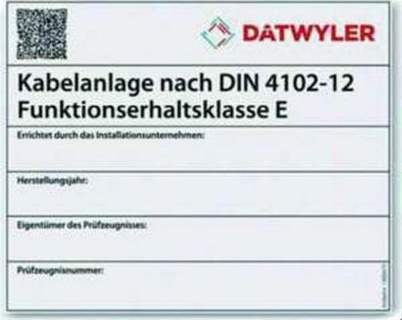 Dätwyler 1300479 DIN 4102-12 E30-E90 148x210mm (PK=10pcs) identification plate