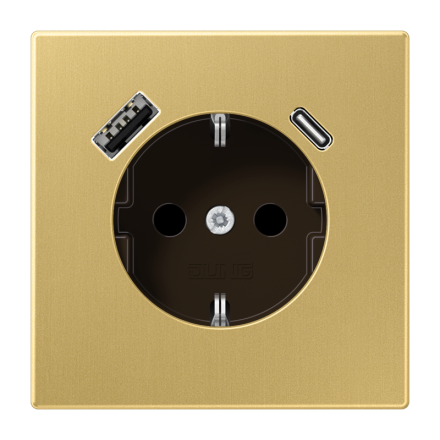 Jung ME1520-15CAC SCHUKO socket 16 A 250 V ~, with USB charger 1 x type A + 1 x type C, integrated increased contact protection, SAFETY+, LS series, brass classic