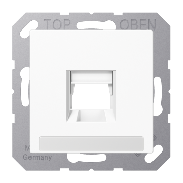Jung A1569-1NAWEWW cover (latched) for modular jack sockets 1-way, UMA-CAT6A, RADIALL, Panduit, Assmann, with label field, thermoplastic, AS/A series, alpine white