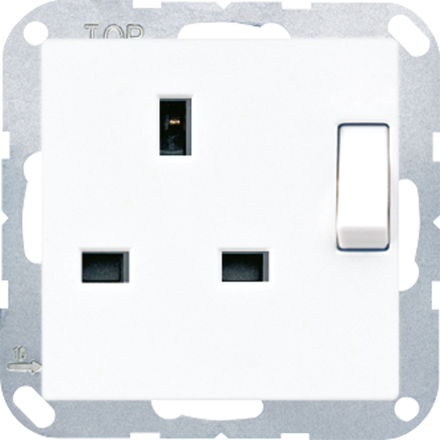 Jung A3171WW switchable socket, British Standard, 13 A 250 V ~, screw terminals BS 1363-1, 4 mm2, without claws, integrated increased contact protection, SAFETY+